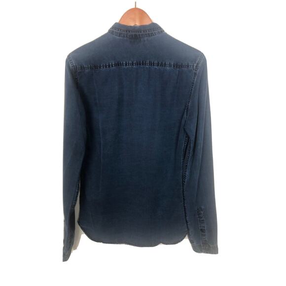 The Kooples Women’s Sz XS Blue Tencel Denim Long Sleeve Button Front Shirt - Picture 2 of 5